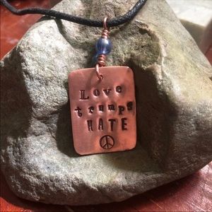 Love trumps hate positivity copper necklace